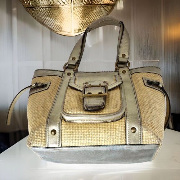 Coach MO5K-113 Legacy Leather & Straw Tote Handbag - Picture 2 of 16